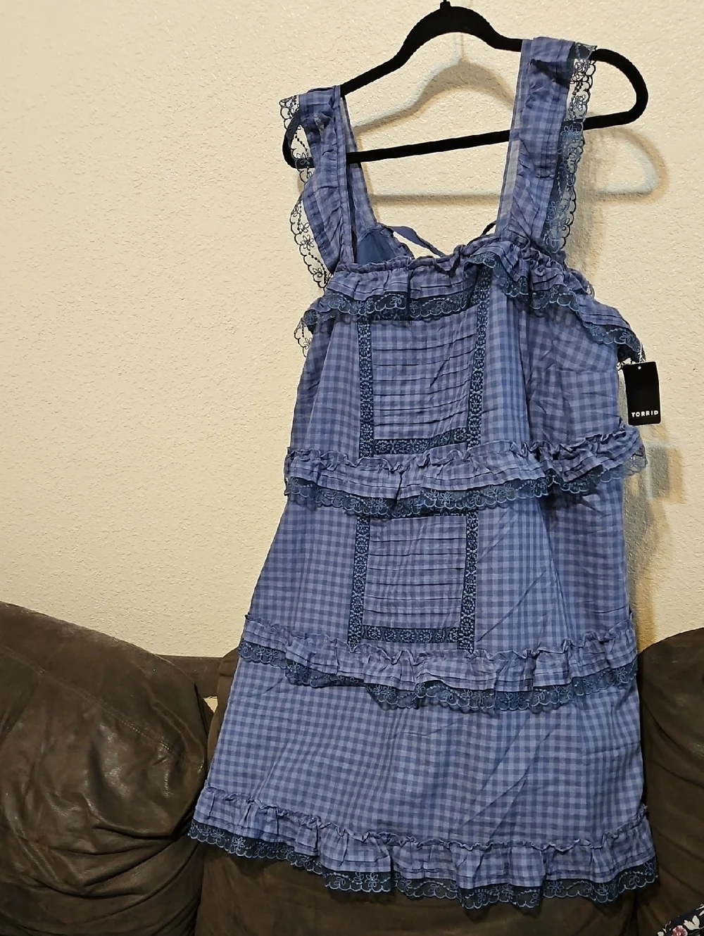 torrid Blue Gingham Ruffle Mini Dress - Picture 1 of 8